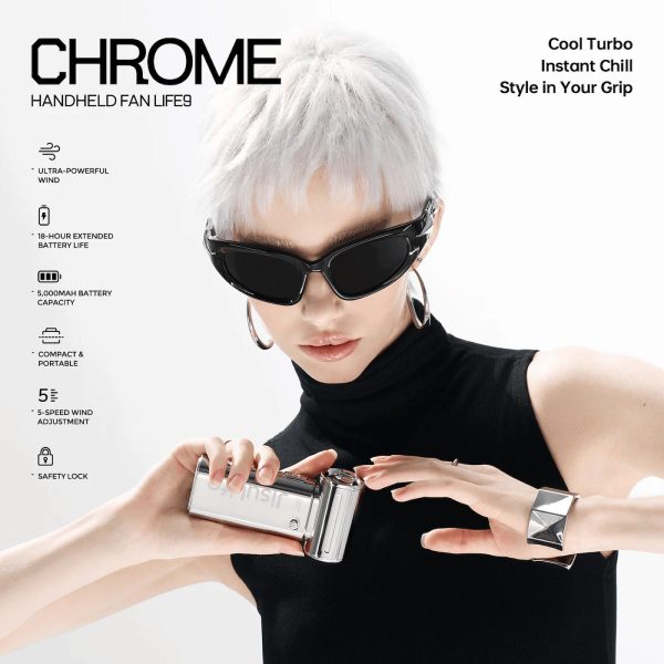 Jisulife Official Store Malaysia Life9 Limited Edition Chrome Silver Mini Portable Handheld Fan