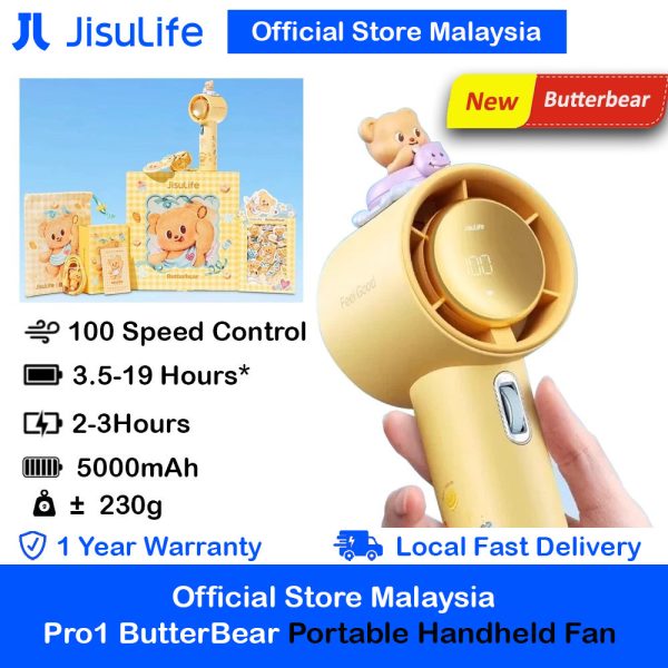 Jisulife Official Store Malaysia Pro1 Butterbear Limited Edition Portable Handheld Fan