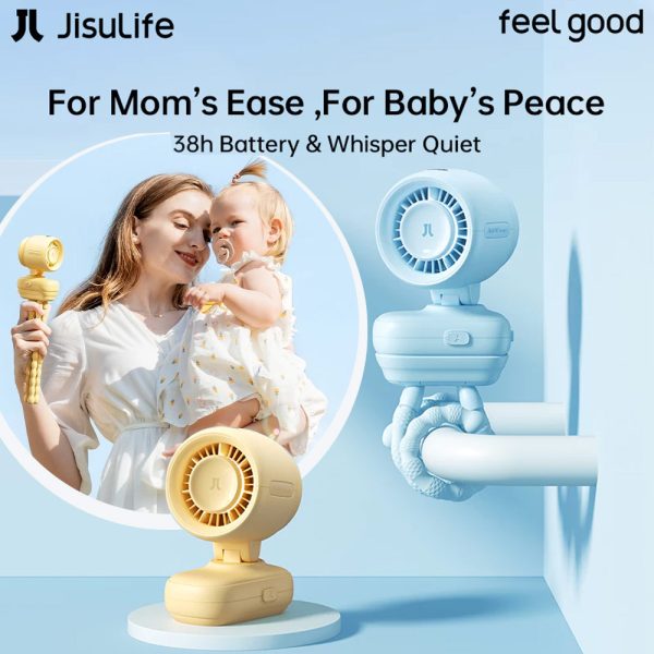 JisuLife Stroller Fan 4 Portable Baby Stroller Fan 5000mAh 38H Long Battery Ultra Quiet Natural Wind Clip & Stand Fan